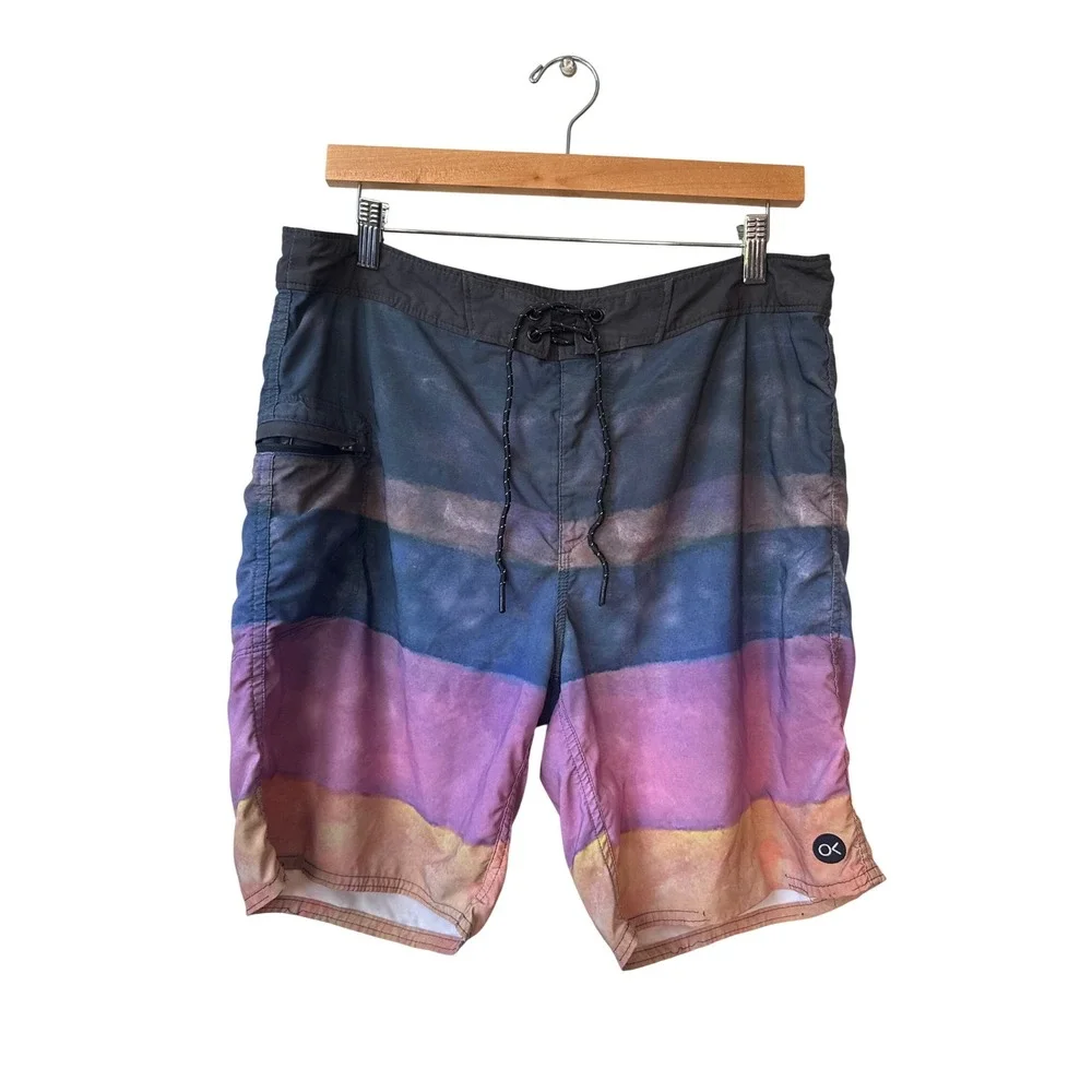 Outerknown Mens Sunset Stripe Board‎ Shorts Size 32 Multicolored Swim Trunks